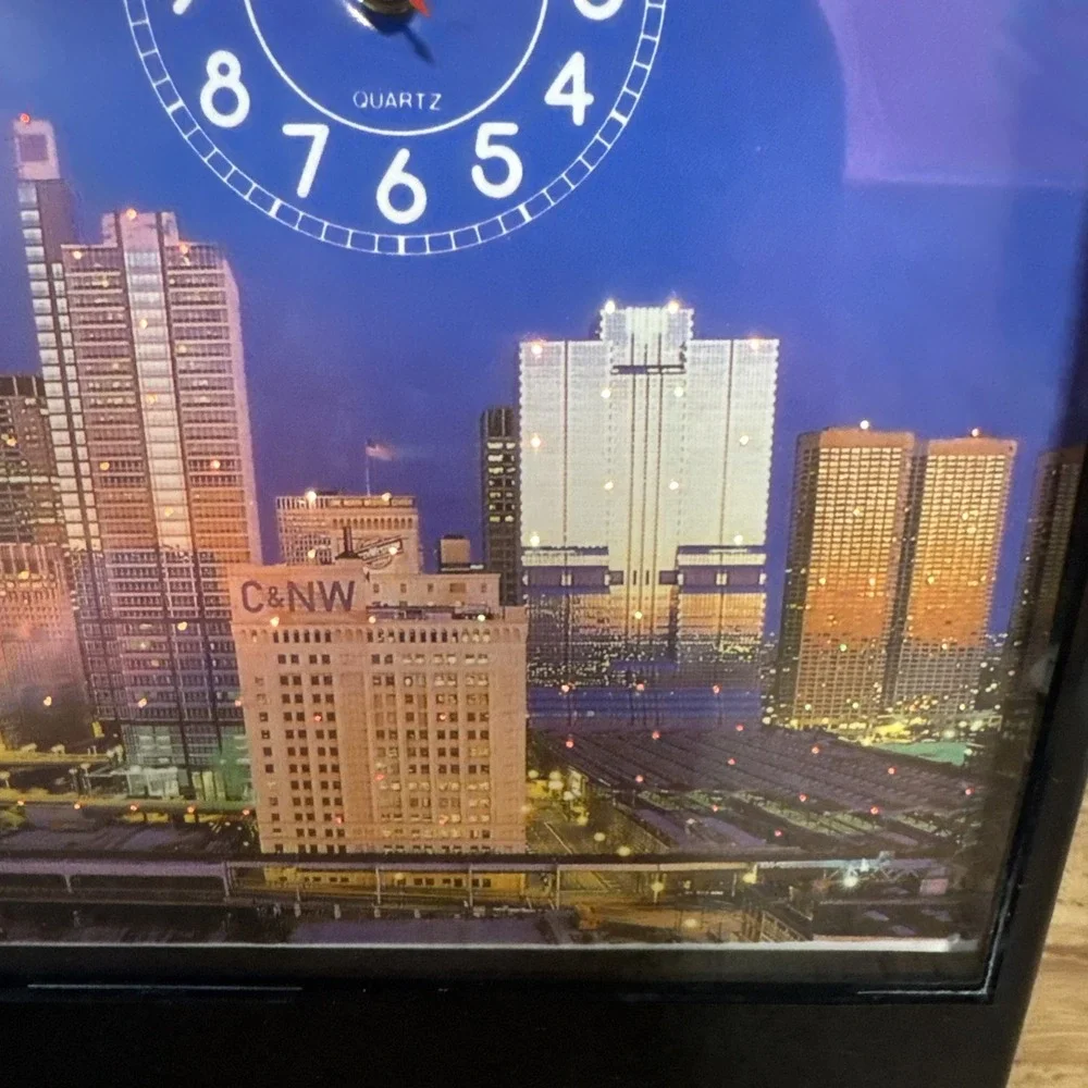 Vintage Lighted Chicago Skyline Clock Man Cave Bar Wall Decor Fiber Optic